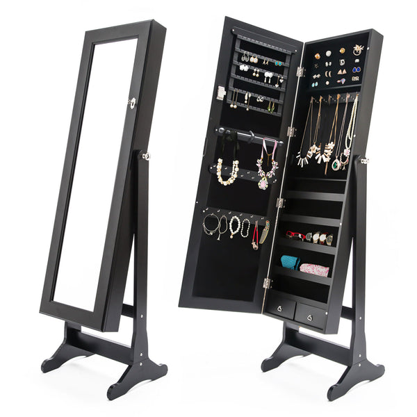 Mirror Jewellery Cabinet Organiser 2 Drawers LOWE 146cm BLACK