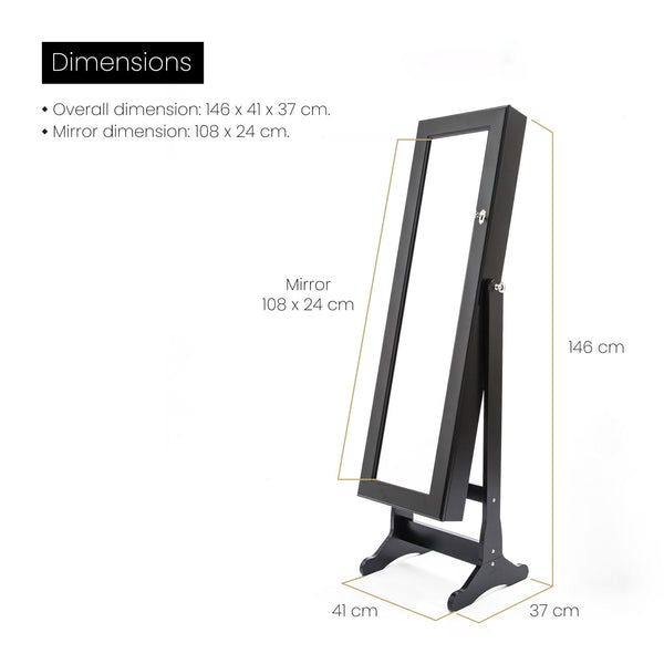 Mirror Jewellery Cabinet Organiser 2 Drawers LOWE 146cm BLACK