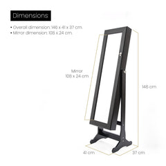 Mirror Jewellery Cabinet Organiser 2 Drawers LOWE 146cm BLACK