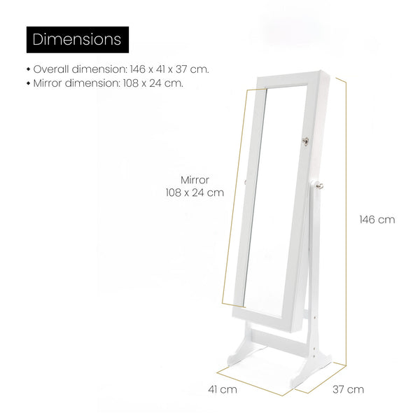 Mirror Jewellery Cabinet Organiser 2 Drawers LOWE 146cm WHITE