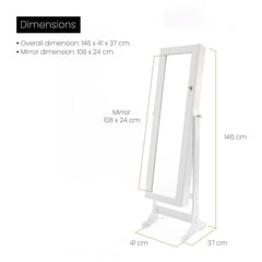 Mirror Jewellery Cabinet Organiser 2 Drawers LOWE 146cm WHITE