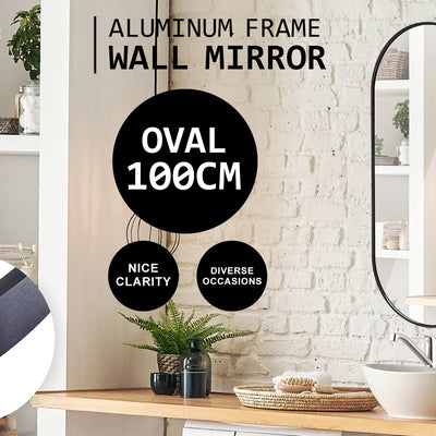 Wall Mirror Oval Aluminum Frame Bathroom 45x100cm BLACK