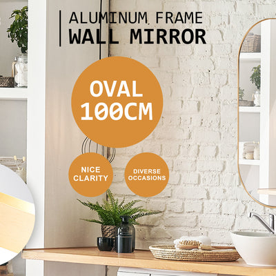 Wall Mirror Oval Aluminum Frame Bathroom 45x100cm GOLD