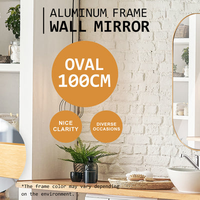 2 Set Wall Mirror Oval Aluminum Frame Bathroom 45x100cm GOLD