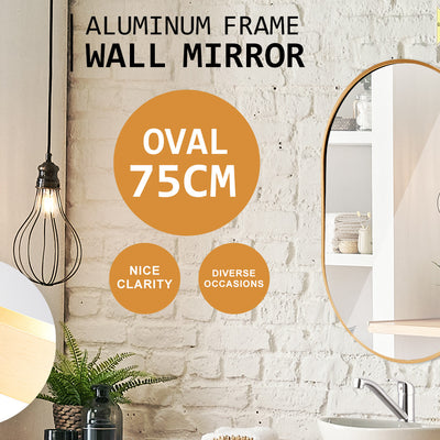Wall Mirror Oval Aluminum Frame Bathroom 50x75cm GOLD