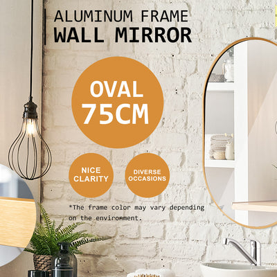 2 Set Wall Mirror Oval Aluminum Frame Bathroom 50x75cm GOLD