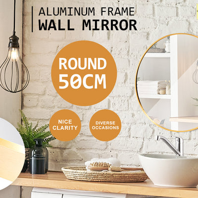 Wall Mirror Round Aluminum Frame Bathroom 50cm GOLD