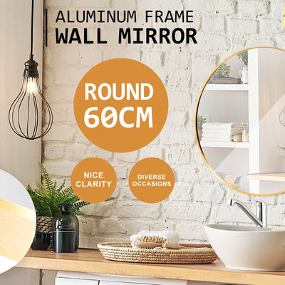 Wall Mirror Round Aluminum Frame Bathroom 60cm GOLD