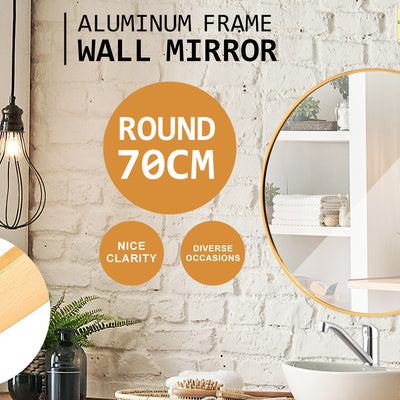 Wall Mirror Round Aluminum Frame Bathroom 70cm GOLD
