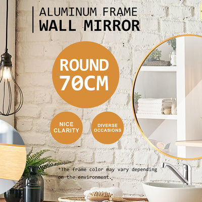 2 Set Wall Mirror Round Aluminum Frame Bathroom 70cm GOLD