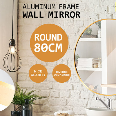 Wall Mirror Round Aluminum Frame Bathroom 80cm GOLD