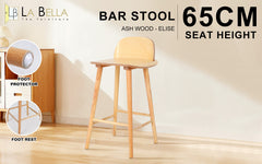 Wooden Bar Stool Dining Chair Ash Wood ELISE 65cm