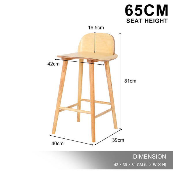 Wooden Bar Stool Dining Chair Ash Wood ELISE 65cm