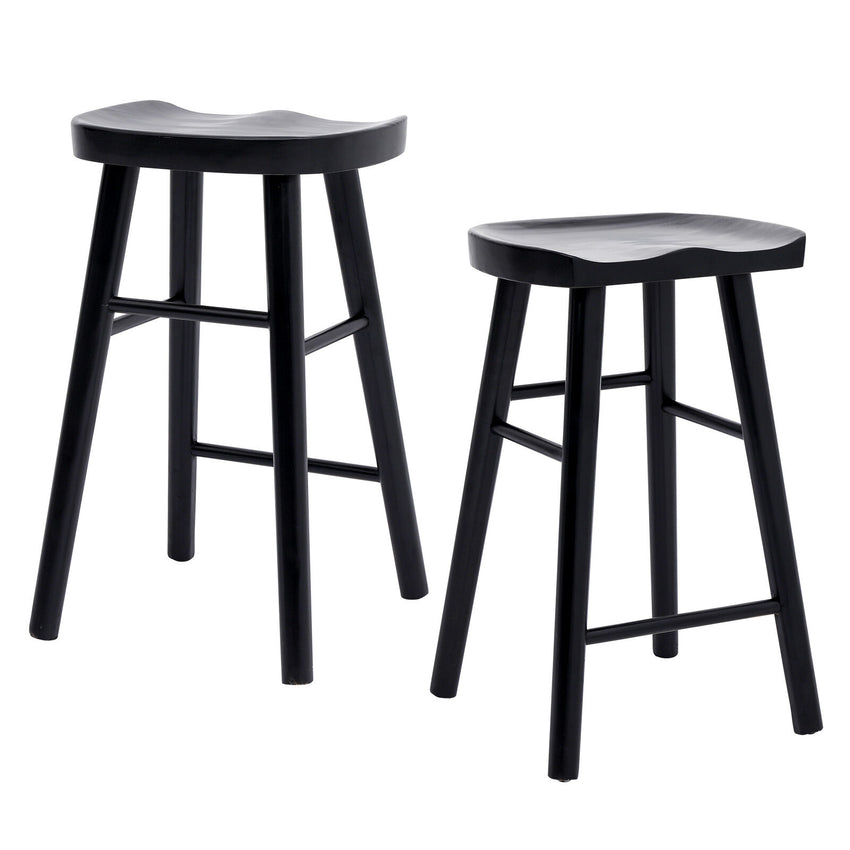 2X Wooden Bar Stool Dining Chair Pine Wood FRIDA 65cm BLACK