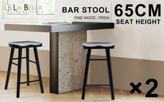 2X Wooden Bar Stool Dining Chair Pine Wood FRIDA 65cm BLACK
