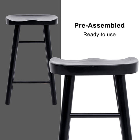 2X Wooden Bar Stool Dining Chair Pine Wood FRIDA 65cm BLACK