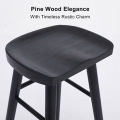 2X Wooden Bar Stool Dining Chair Pine Wood FRIDA 65cm BLACK