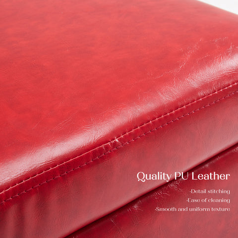 2X Storage Ottoman Foot Stool Cube Tuffet Seat 45cm PU Leather RED