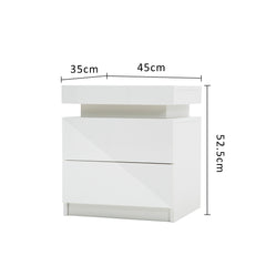 Bedside Table 2 Drawers RGB LED Bedroom Cabinet Nightstand Gloss AURORA WHITE