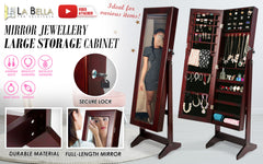 Mirror Jewellery Cabinet Storage Organiser LUVO 146cm WALNUT