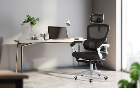 Ergonomic Reclining Office Chair - Footrest, Lumbar Support, Adjustable Headrest VELTRA - BLACK