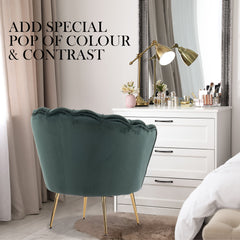 Armchair Lounge Chair Accent Velvet Shell Scallop + Ottoman Footstool Round GREEN
