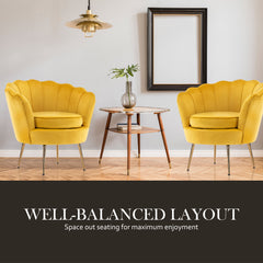 Armchair Lounge Chair Accent Velvet Shell Scallop + Round Ottoman Footstool YELLOW