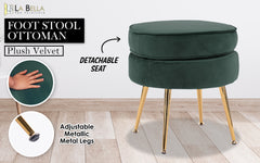 Ottoman Foot Stool Velvet Fabric Metal Leg Round GREEN