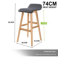 2X Wooden Bar Stool Dining Chair Fabric SOPHIA 74cm GREY