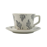 High-Fired Ceramic Stoneware Speckle Cup & Saucer Set 380ml Floral Tea Spoon EARTHY GREY