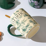 2X High-Fired Ceramic Porcelain Mug Set with Lid 400ml Vintage Floral Tea Spoon GREEN