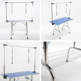 Paw Mate Pet Grooming Salon Table Dual 120cm Adjustable Foldable Mobile for Commercial BLUE
