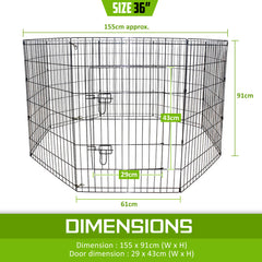 Pet Playpen Foldable Dog Cage 8 Panel 36in with Cover