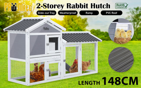 Rabbit Hutch Chicken Coop 147cm 2 Storey Pet Cage Run GRACIE