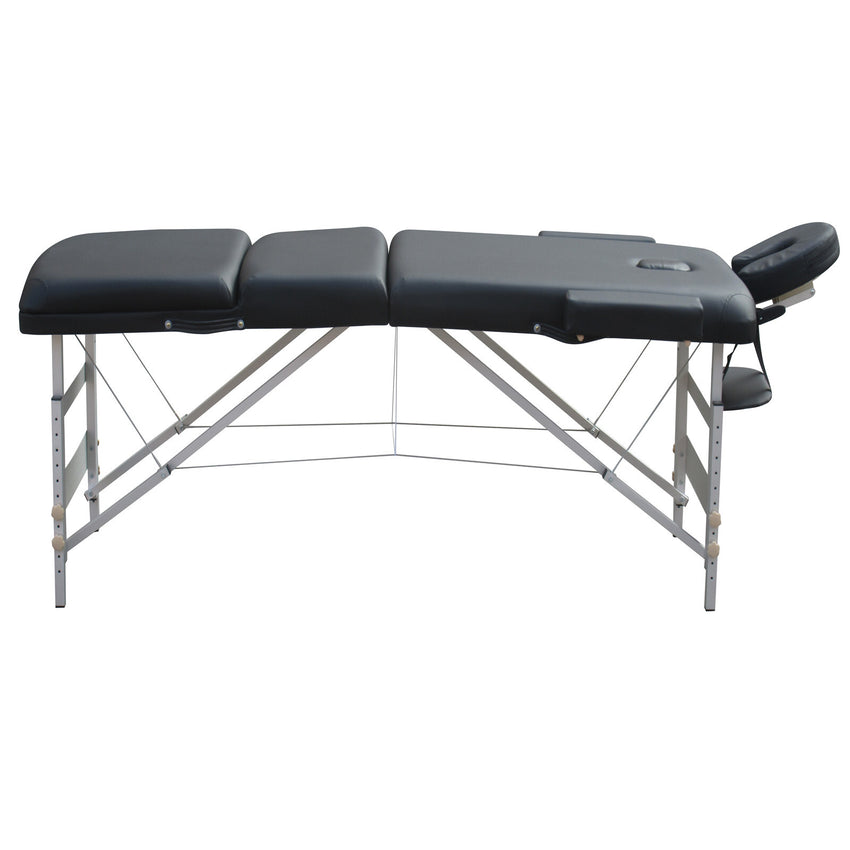 YES4HOMES 3 Fold 5 cm Thickness Foam Portable Aluminium Massage Table Massage Bed Beauty Therapy Black