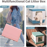 YES4PETS XL Portable Cat Toilet Litter Box Tray Foldable House with Handle and Scoop Pink