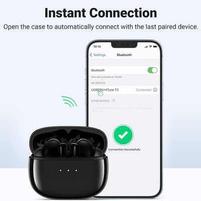 UGREEN 90401 HiTune T3 Active Noise-Cancelling Wireless Earbuds (Black)