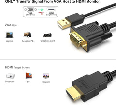 BENFEI 324BK VGA to HDMI Cable with Audio, 1080P Uni-Directional 1.8M
