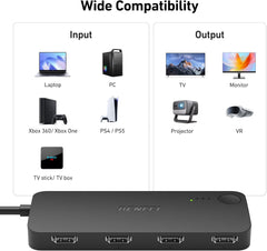 BENFEI 365BK HDMI Switch 4 in 1 Out 4K@60Hz, 2K@144Hz, HDCP 2.3 (with Adaptive Equalization Support 30ft HDMI Transmit)