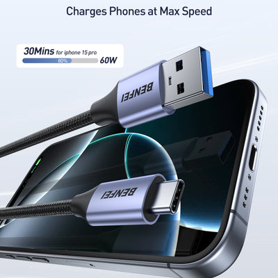 BENFEI 369GY 3M USB 3.0 to USB C Cable, 5Gbps High-Speed Data Sync & 3A Charging