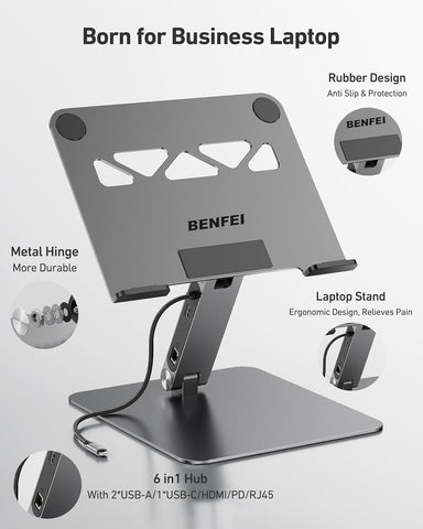BENFEI 398GY TYPE-C 6-in-1 HDMI+USB-C(10G)+RJ45+2xUSB-A(10G)+PD