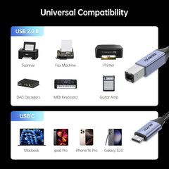 BENFEI 405GY-1M USB B to USB C Printer Cable, Nylon Braided, Premium Aluminium Alloy Case 1M