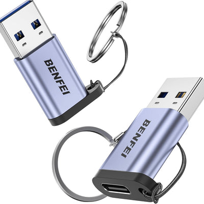 BENFEI 407GY 2-Pack USB Type-A to USB-C Adapter Male to Female Supporting 5V 3A Charging and 10Gbps Data Transmit