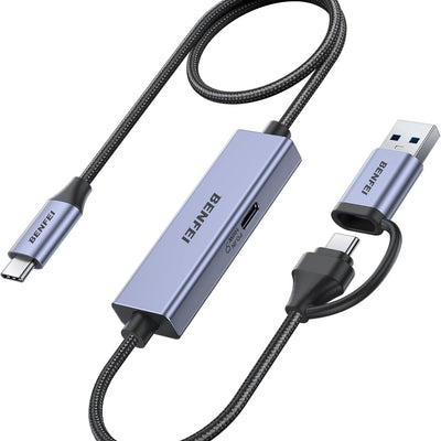 BENFEI 408GY USB-C to USB-C+A + PD (100W) Video/Audio Capture Card Supporting Full HD 1080P 60FPS for Streaming, Recording, Gaming
