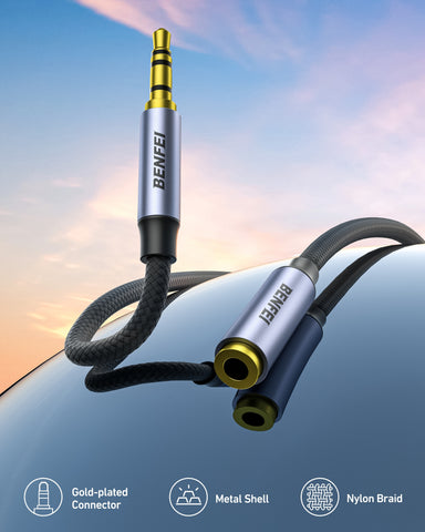 BENFEI 421GY 1M 3.5mm Male to Female AUX Extension Cable, TRRS 4-Pole Stereo Audio Jack Cord for Headphones, Microphone, Smartphones, PC, Laptop, Speakers