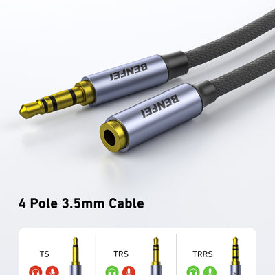 BENFEI 421GY 5M 3.5mm Male to Female AUX Extension Cable, TRRS 4-Pole Stereo Audio Jack Cord for Headphones, Microphone, Smartphones, PC, Laptop, Speakers