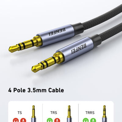 BENFEI 427GY 5M 3.5mm TRRS Male to Male Audio Cable, 4-Pole Stereo Mic Aux Cable, Nylon Braided Headphone Jack Cord