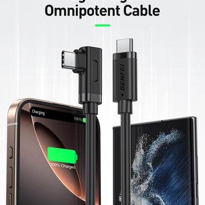 BENFEI 428BK-1M USB C to Right Angle USB C Cable , 90-dgree Angled USB 2.0 Type C Charger Cable, 3A Fast Charging & 480Mbps Data Sync, Durable PVC