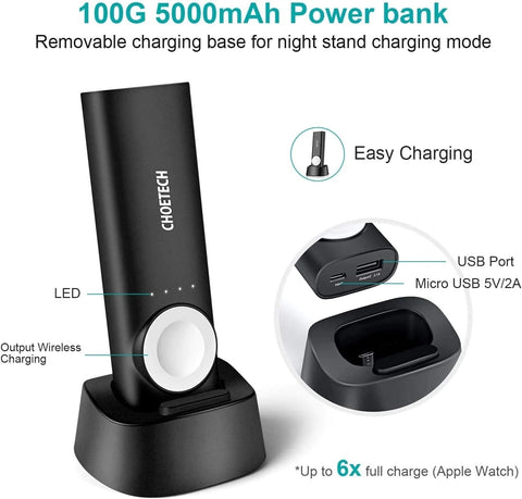 CHOETECH T315 2-in-1 Portable Wireless iWatch Quick Charger 5000mAh Power Bank