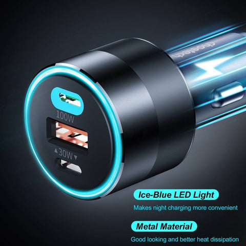 CHOETECH TC0011 130W 3 Ports (Dual USB-C Port PD3.0 + USB-A Port) Fast Car Charger